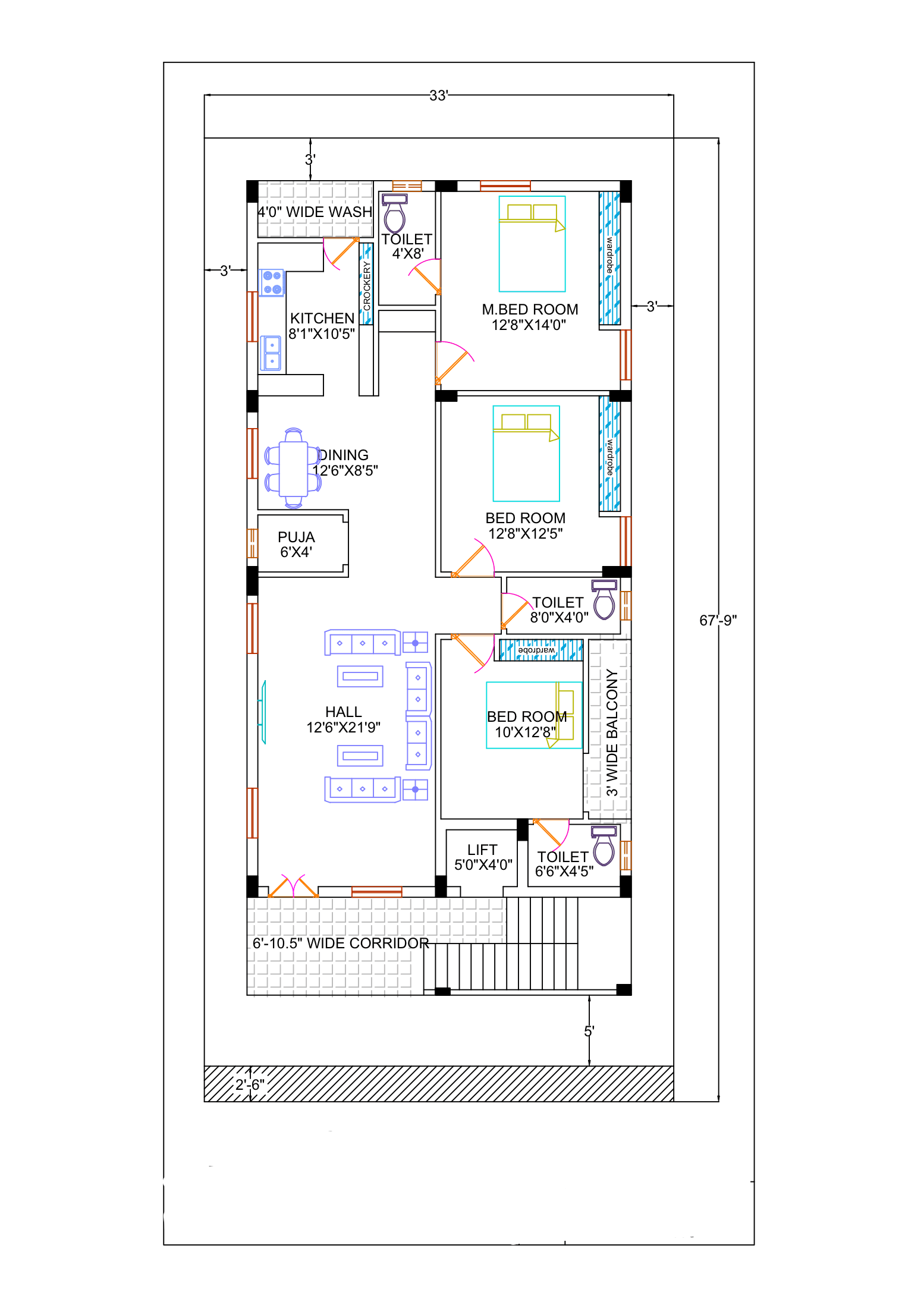 3 BHK — 2,300 sft floor plan
